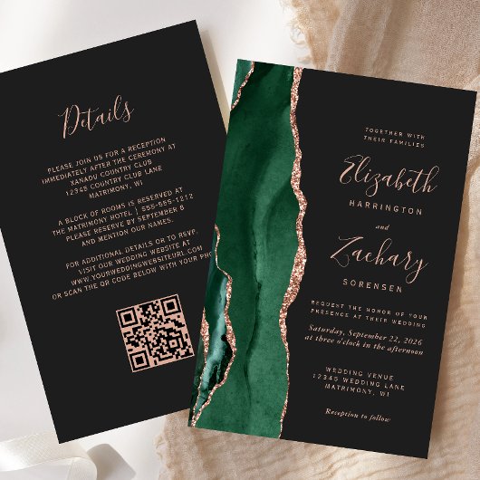 Budget Grün Roségold Achat Dunkel QR Code Hochzeit