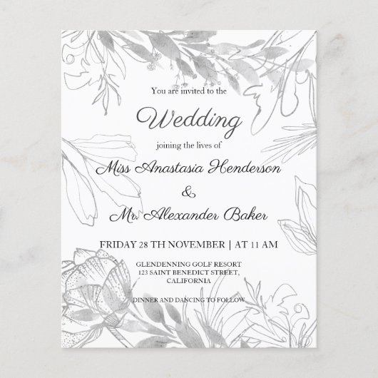 Budget/Grün/Silber - Einladung Hochzeit. Flyer (Vorne)