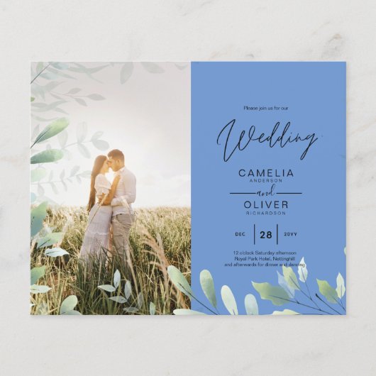 BUDGET Grüne Blätter Foto Overlay Wedding QR Flyer (Vorne)