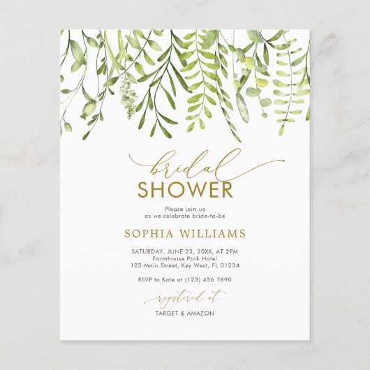 Budget Grüne Blumendusche Einladung (Vorderseite)