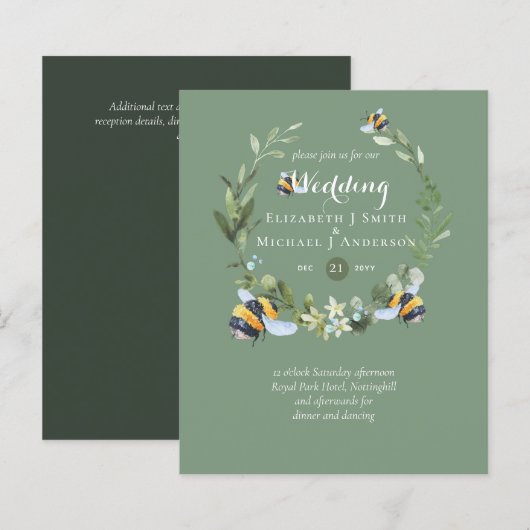 BUDGET Grüne Eukalyptus Bees Wedding Einladungen (Vorne/Hinten)