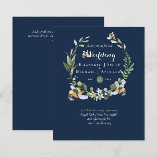 BUDGET Grüne Eukalyptus Bees Wedding Einladungen (Vorne/Hinten)