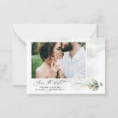 Budget grüne Eukalyptus Hochzeit speichern Sie das Mitteilungskarte (Vorderseite)