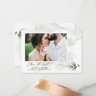 Budget grüne Eukalyptus Hochzeit speichern Sie das Mitteilungskarte