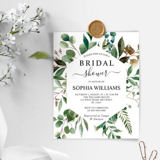 Budget Grüne Foliage Bridal Dusche Einladung