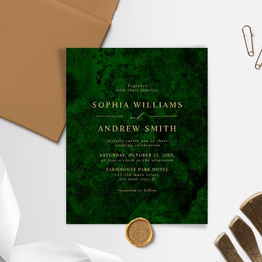 BUDGET Grüne & Gold Minimale Hochzeitseinladung