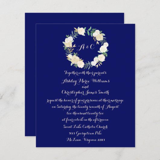 Budget Grüne Hochzeit Einladung Gold Botanische (Vorne/Hinten)