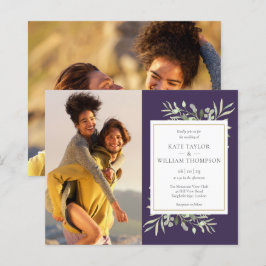 Budget Grüne Lila Foto Hochzeit Einladung