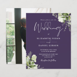 Budget Grüne Lila Foto Hochzeit Einladung