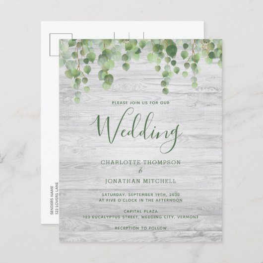Budget Grüne Rustikale Hochzeitseinladung (Vorne/Hinten)