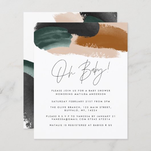 Budget Grüne Terracotta abstrakte Babydusche (Vorne/Hinten)