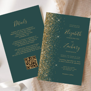 Budget Grünes Gold Glitter QR Code Hochzeitseinlad