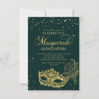 BUDGET Grünes Gold Maskenball Quinceañera Foto Mitteilungskarte