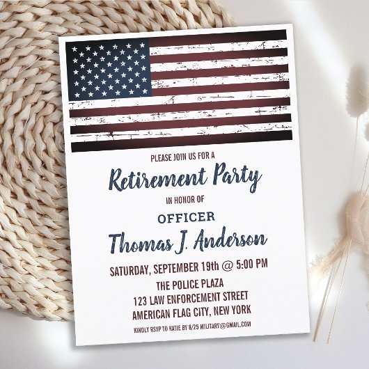 Budget Grunge American Flag Retirement Party Invit