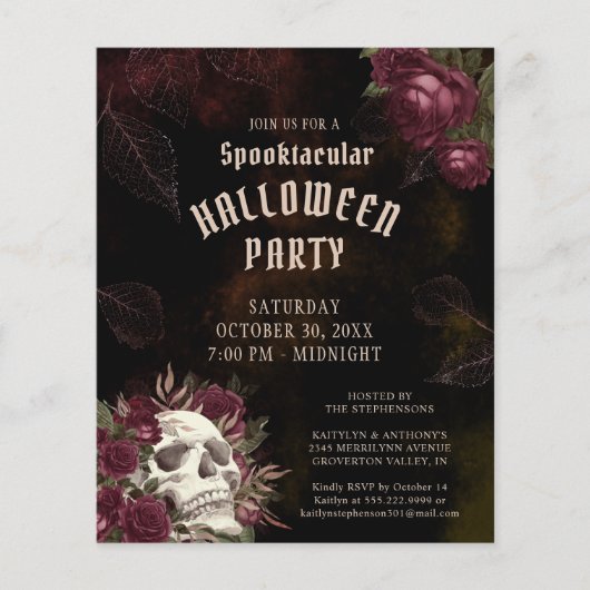 Budget Halloween-Party Skull Rose Einladung (Vorderseite)