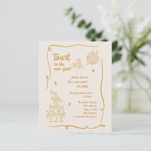 BUDGET Hand Drawn Illustrated New Years Eve Party (Stehend Vorderseite)