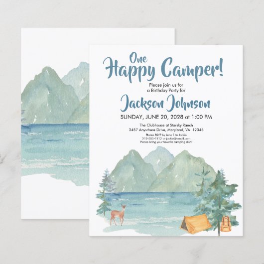 Budget Happy Camper Rustikale Berge Geburtstag (Vorne/Hinten)