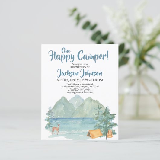 Budget Happy Camper Rustikale Berge Geburtstag (Stehend Vorderseite)
