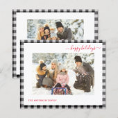 Budget Happy Holiday Kariert Modern 2 Foto Card (Vorne/Hinten)