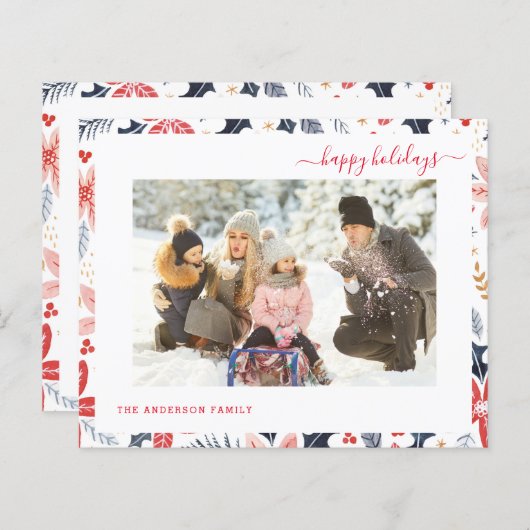 Budget Happy Holiday Red Script Foto Moderne Karte (Vorne/Hinten)