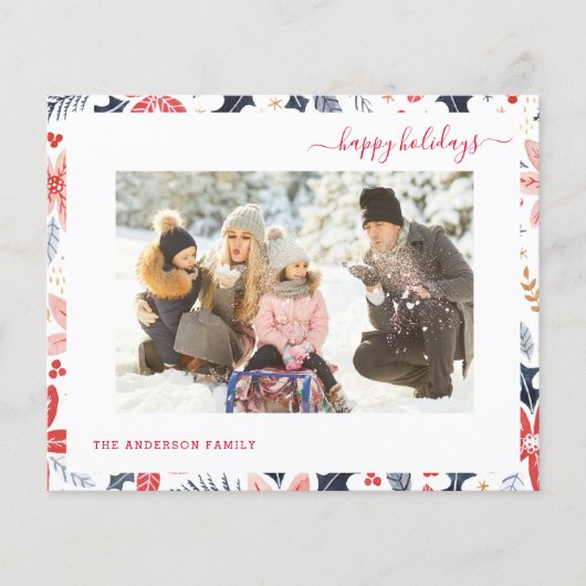 Budget Happy Holiday Red Script Foto Moderne Karte (Vorderseite)