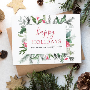 Budget Happy Holidays Christmas Greenery Red Card Flyer