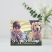 Budget Happy Holidays White Script Foto Overlay (Stehend Vorderseite)