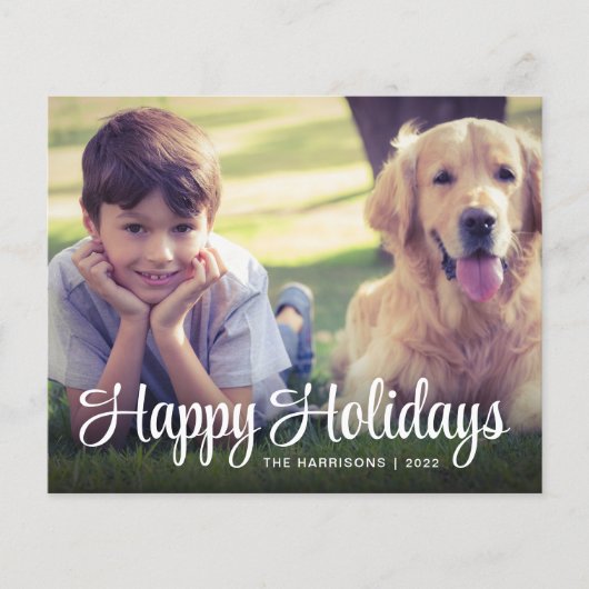 Budget Happy Holidays White Script Foto Overlay (Vorderseite)