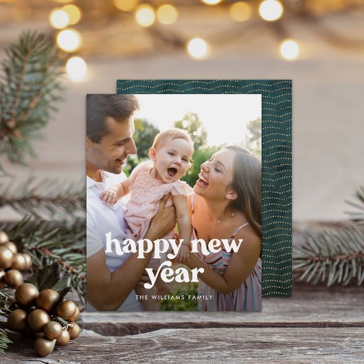 Budget Happy New Year Moderne Typografie Foto-Kart Flyer