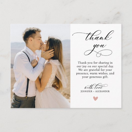 Budget Heart Foto Wedding Danke, Script Postkarte (Vorderseite)