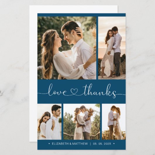 Budget Heart Script Collage Wedding Dankeschön Kar (Vorne/Hinten)