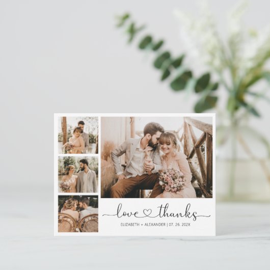 Budget Heart Script Wedding Danke Postcard Postkarte (Stehend Vorderseite)