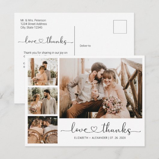Budget Heart Script Wedding Danke Postcard Postkarte (Vorne/Hinten)