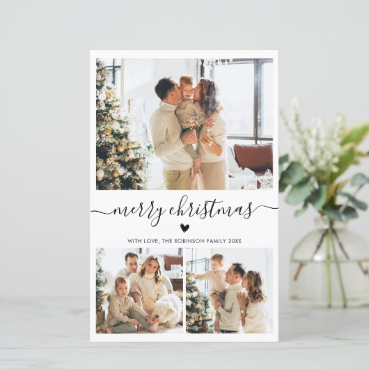 Budget Heft Script 3 Foto Collage Weihnachtskarte (Stehend Vorderseite)