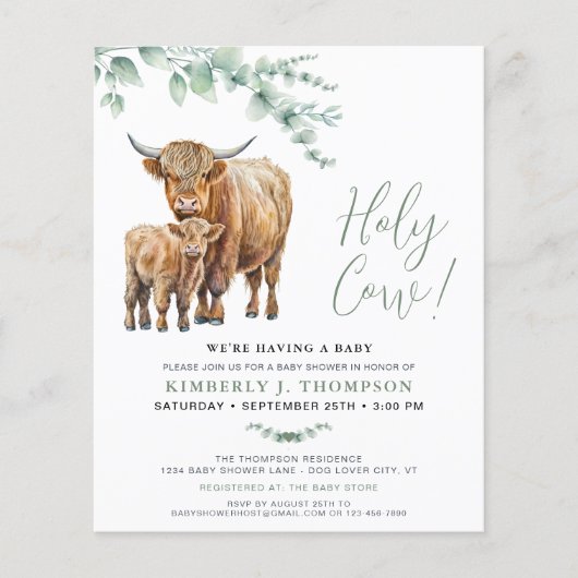 Budget Heilige Kuh Boho Greenery Highland Baby Sho (Vorderseite)