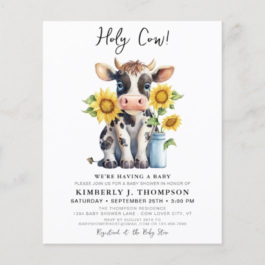 Budget Heilige Kuh Sonnenblumen Farm Baby Dusche e (Vorderseite)