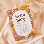 Budget Hello Baby Groovy Retro Blume Kinderdusche<br><div class="desc">Die preiswerte Babydusche mit modernen Arkaden aus dem 20. Jahrhundert, Retro-Blume-Power-Mustern und Groovy-Typ. Die Vorderseite dieser Karte weist einen Blumenhintergrund mit einem weißen ovalen Overlay in der Mitte auf. Die Vintage Farbpalette in Braun, Gelb, Orange, Creme und Grün verleiht dem 70er eine echte Touch. Das blumengeschmückte Muster ist ein handgezeichnet...</div>