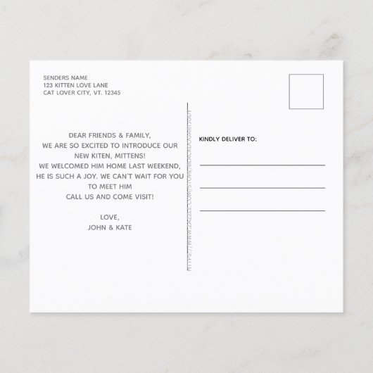 Budget Hello New Pet Foto Kitten Cat Ankündigung (Rückseite)