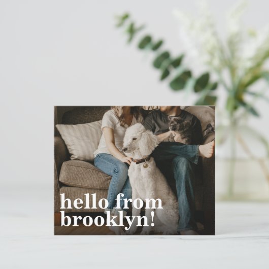 Budget Hello New Zuhause Address Foto Moving Card (Stehend Vorderseite)