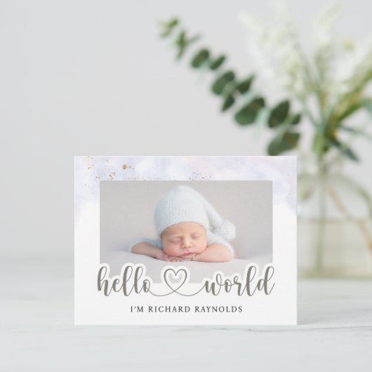 Budget Hello World Baby Announctions Card Postkarte (Stehend Vorderseite)