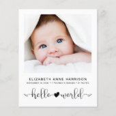 Budget Hello World Baby Foto Geburtserklärung (Vorderseite)