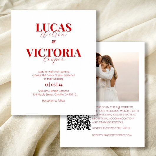 Budget hellrotes Foto QR-Code Hochzeit einladen