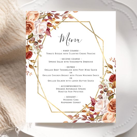 Budget-Herbst-Blumen-Geometrisches-Hochzeitsmenü