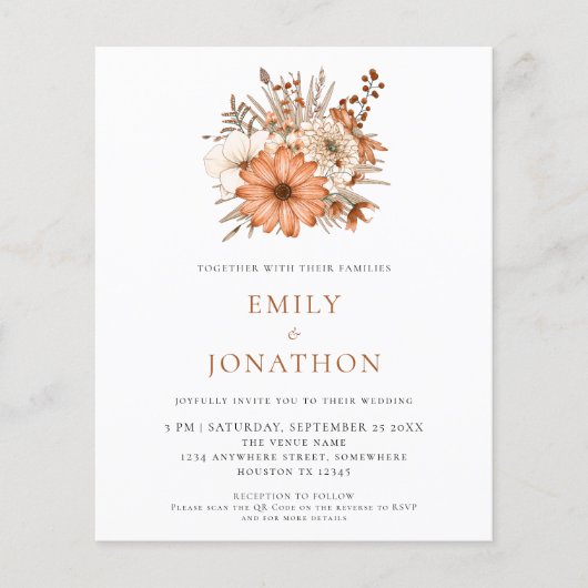 Budget Herbst Florals QR Code Hochzeitsempfang (Vorderseite)