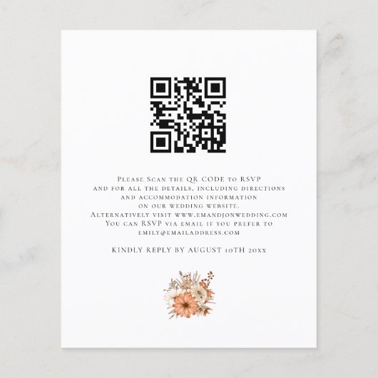 Budget Herbst Florals QR Code Hochzeitsempfehlung (Rückseite)