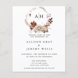 Budget Herbst Monogram Wedding Einladung Flyer