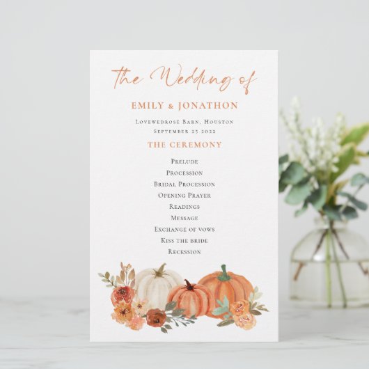 Budget Herbstkins Florals Hochzeitsprogramm (Stehend Vorderseite)