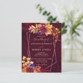 Budget Herbstlaub Blume Burgund Wedding Einladung (Stehend Vorderseite)