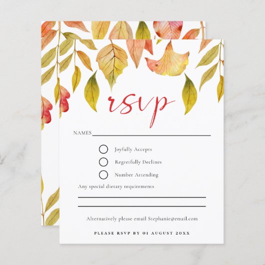 Budget Herbstleaves Wedding RSVP Card (Vorne/Hinten)