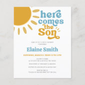Budget Hier kommt der Sohn Baby Dusche Einladung (Vorderseite)